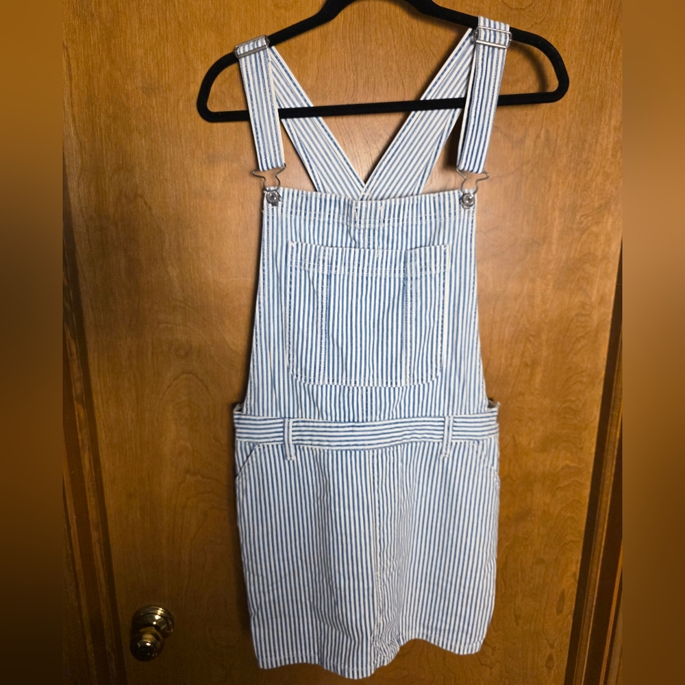 Abercrombie & Finch Blue/White Stripe Denim Shorts Overalls